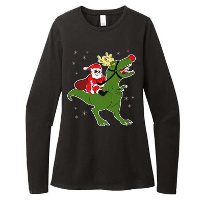 Santa Riding T-Rex Womens CVC Long Sleeve Shirt