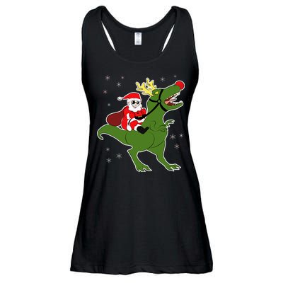 Santa Riding T-Rex Ladies Essential Flowy Tank