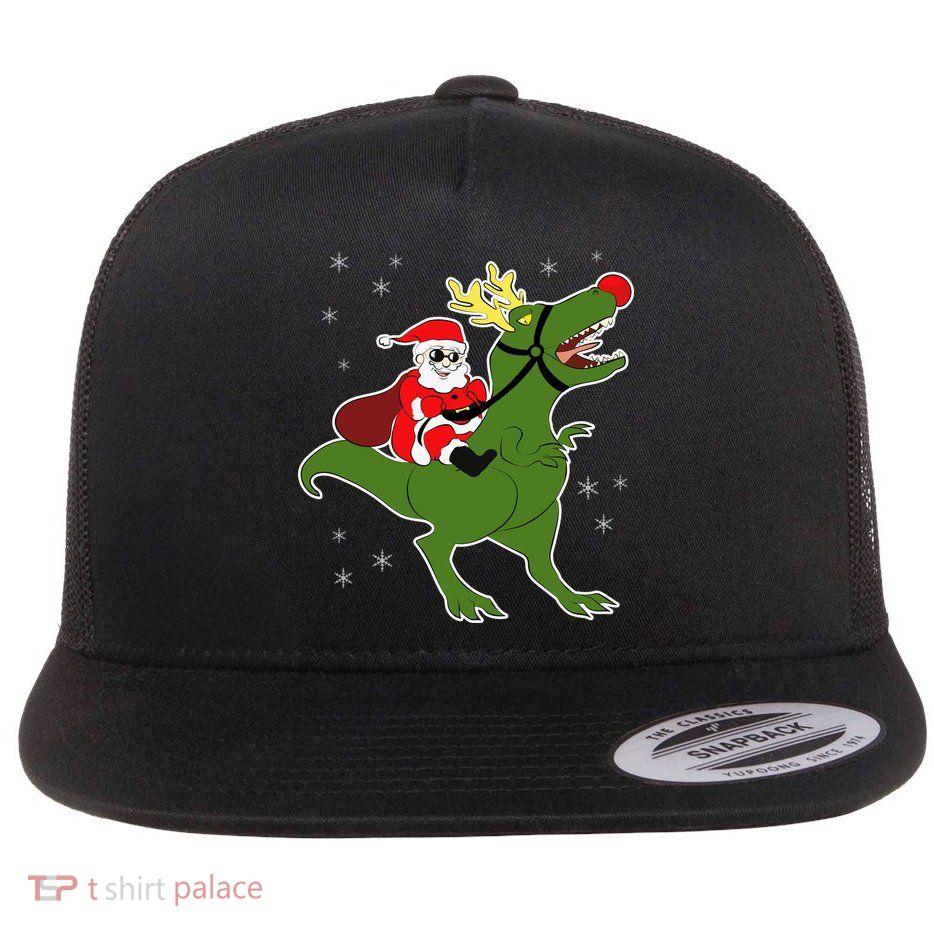 Santa Riding T-Rex Flat Bill Trucker Hat