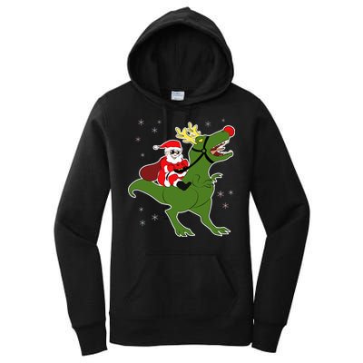 Santa Riding T-Rex Women's Pullover Hoodie