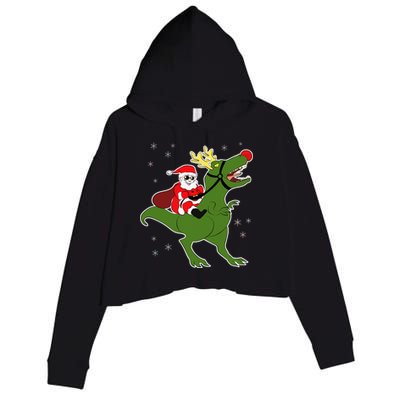 Santa Riding T-Rex Crop Fleece Hoodie