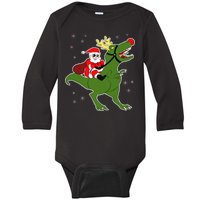 Santa Riding T-Rex Baby Long Sleeve Bodysuit