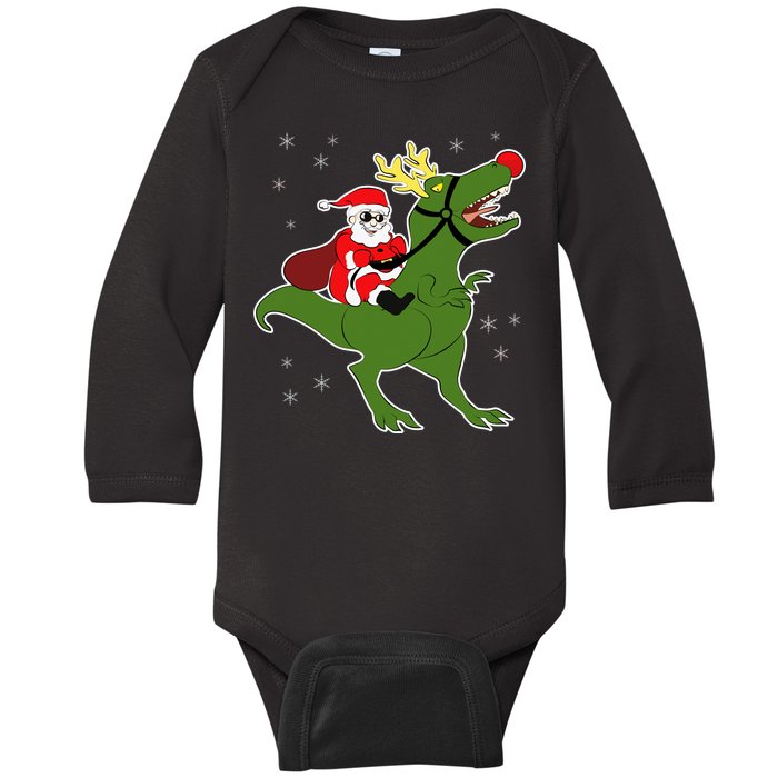 Santa Riding T-Rex Baby Long Sleeve Bodysuit