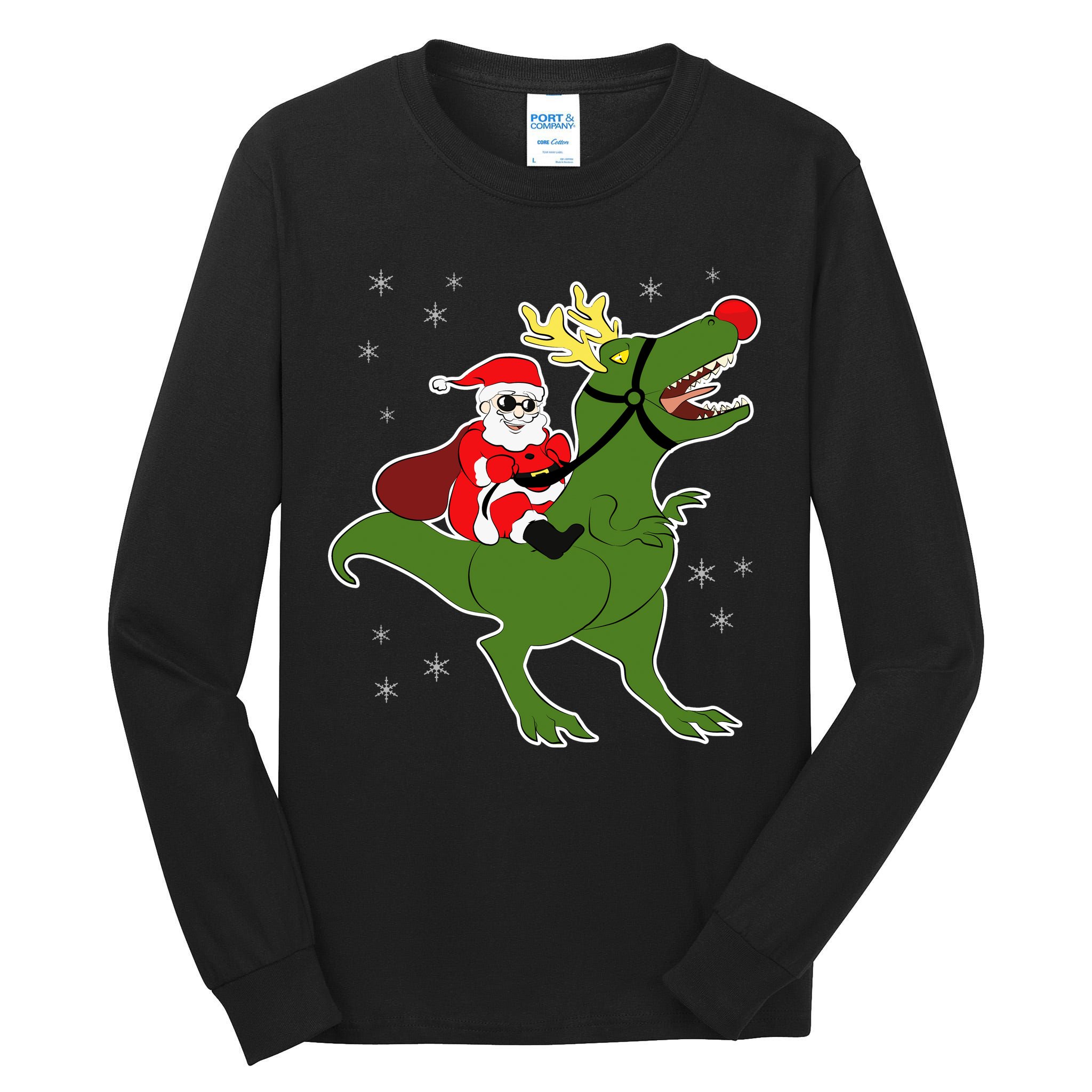 Santa Riding T-Rex Tall Long Sleeve T-Shirt