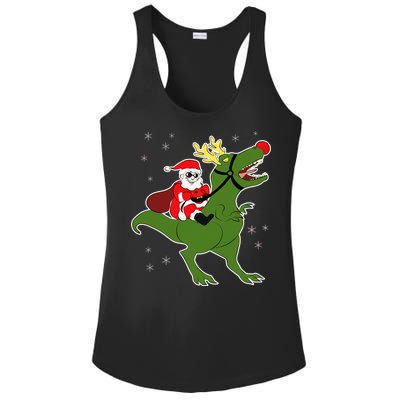 Santa Riding T-Rex Ladies PosiCharge Competitor Racerback Tank