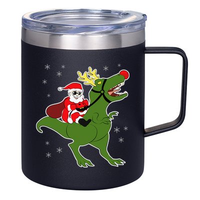 Santa Riding T-Rex 12oz Stainless Steel Coffee Mug