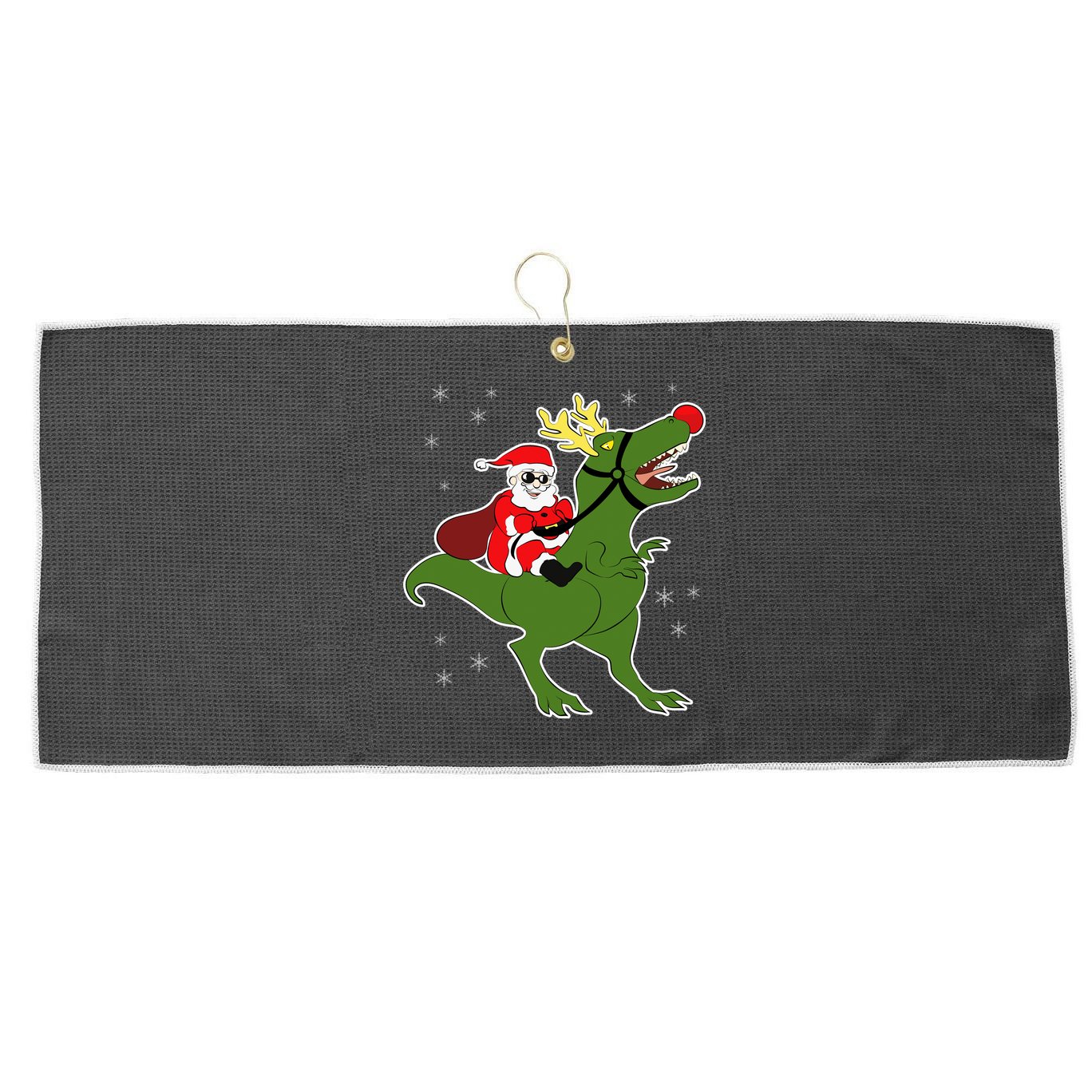 Santa Riding T-Rex Large Microfiber Waffle Golf Towel