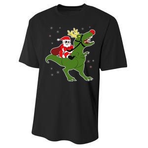 Santa Riding T-Rex Performance Sprint T-Shirt