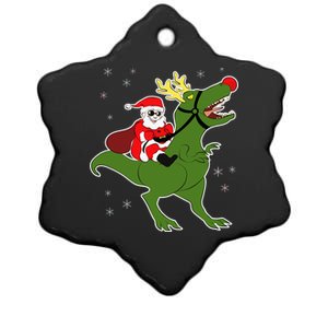 Santa Riding T-Rex Ceramic Star Ornament