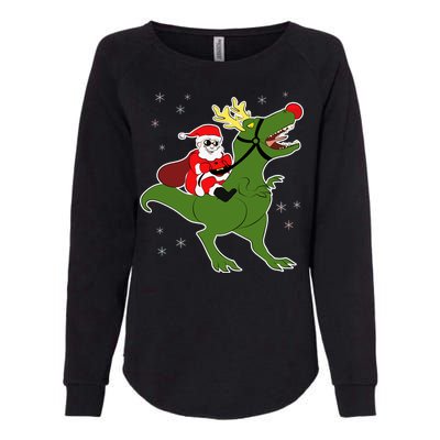 Santa Riding T-Rex Womens California Wash Sweatshirt