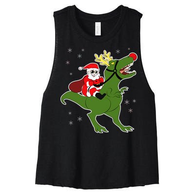 Santa Riding T-Rex Women's Racerback Cropped Tank