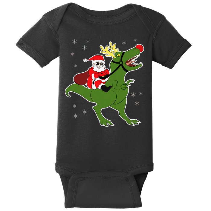 Santa Riding T-Rex Baby Bodysuit