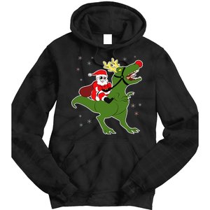 Santa Riding T-Rex Tie Dye Hoodie