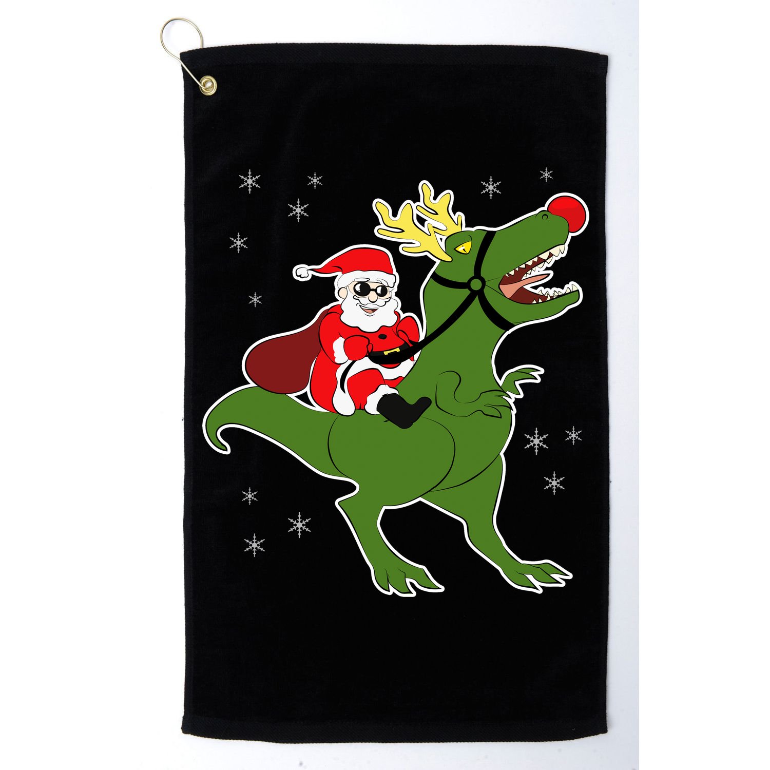 Santa Riding T-Rex Golf Towel