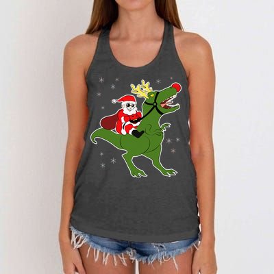 Santa Riding T-Rex Women's Knotted Racerback Tank