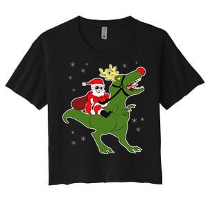 Santa Riding T-Rex Women's Crop Top Tee