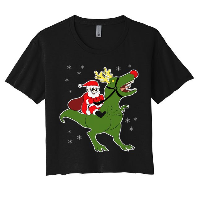 Santa Riding T-Rex Crop Top