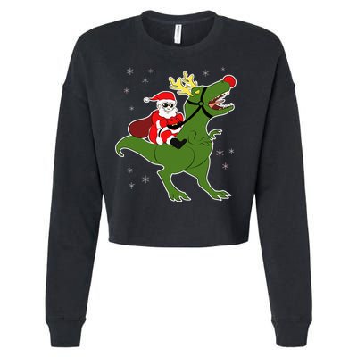 Santa Riding T-Rex Cropped Pullover Crew