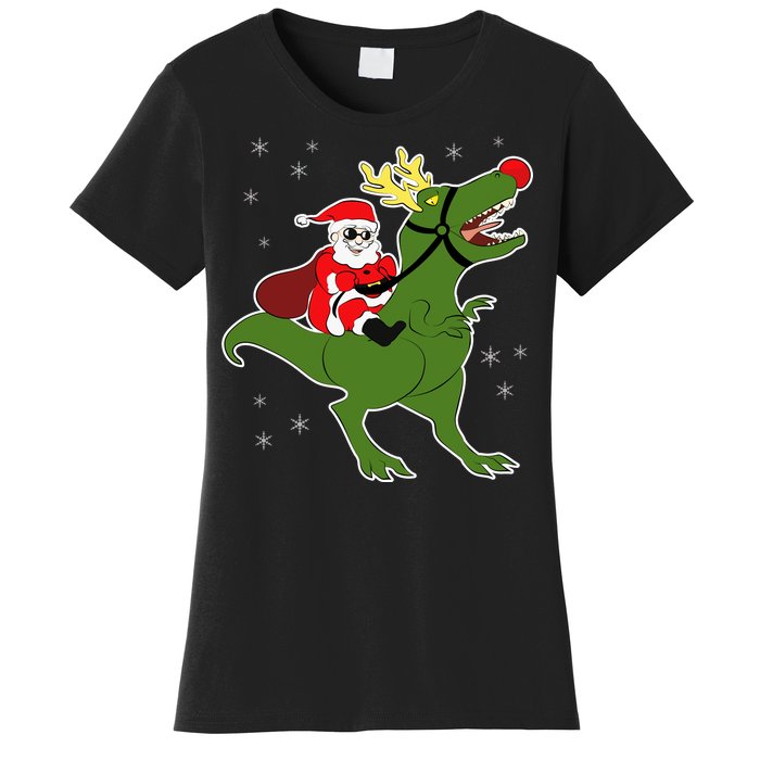 Santa Riding T-Rex Women's T-Shirt