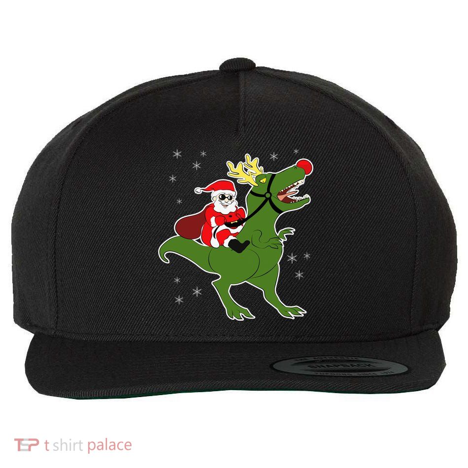 Santa Riding T-Rex Wool Snapback Cap