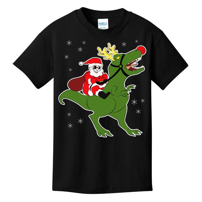 Santa Riding T-Rex Kids T-Shirt