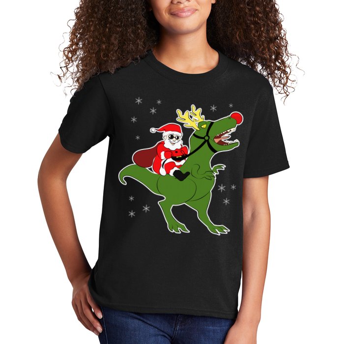 Santa Riding T-Rex Kids T-Shirt