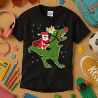 Santa Riding T-Rex Kids T-Shirt