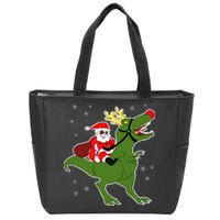 Santa Riding T-Rex Zip Tote Bag