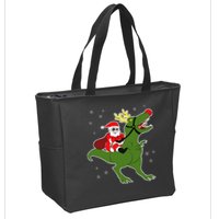Santa Riding T-Rex Zip Tote Bag
