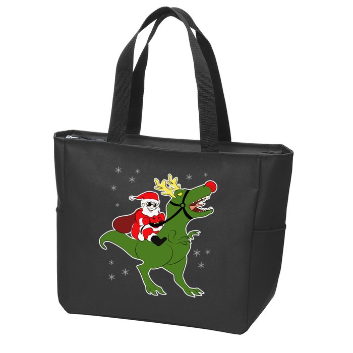 Santa Riding T-Rex Zip Tote Bag