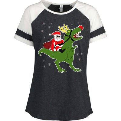 Santa Riding T-Rex Enza Ladies Jersey Colorblock Tee