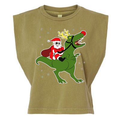 Santa Riding T-Rex Garment-Dyed Women's Muscle Tee