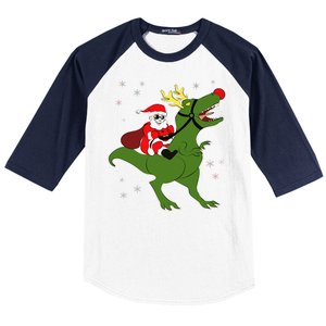 Santa Riding T-Rex Baseball Sleeve Shirt