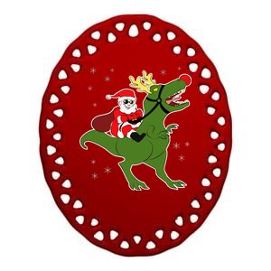 Santa Riding T-Rex Ceramic Oval Ornament