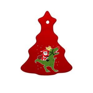 Santa Riding T-Rex Ceramic Tree Ornament