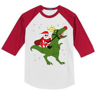 Santa Riding T-Rex Kids Colorblock Raglan Jersey