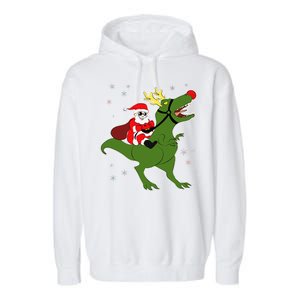 Santa Riding T-Rex Garment-Dyed Fleece Hoodie