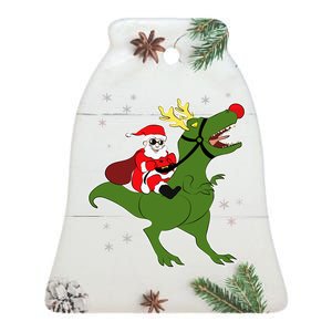 Santa Riding T-Rex Ceramic Bell Ornament