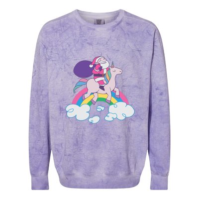 Santa Riding Unicorn Colorblast Crewneck Sweatshirt