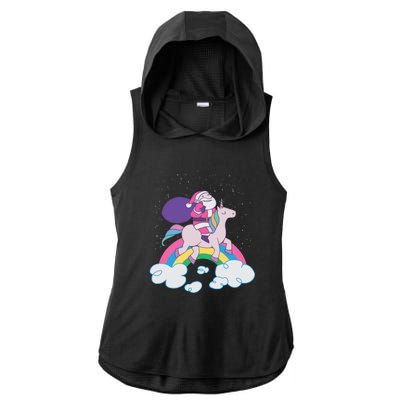 Santa Riding Unicorn Ladies PosiCharge Tri-Blend Wicking Draft Hoodie Tank