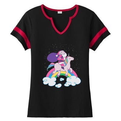 Santa Riding Unicorn Ladies Halftime Notch Neck Tee