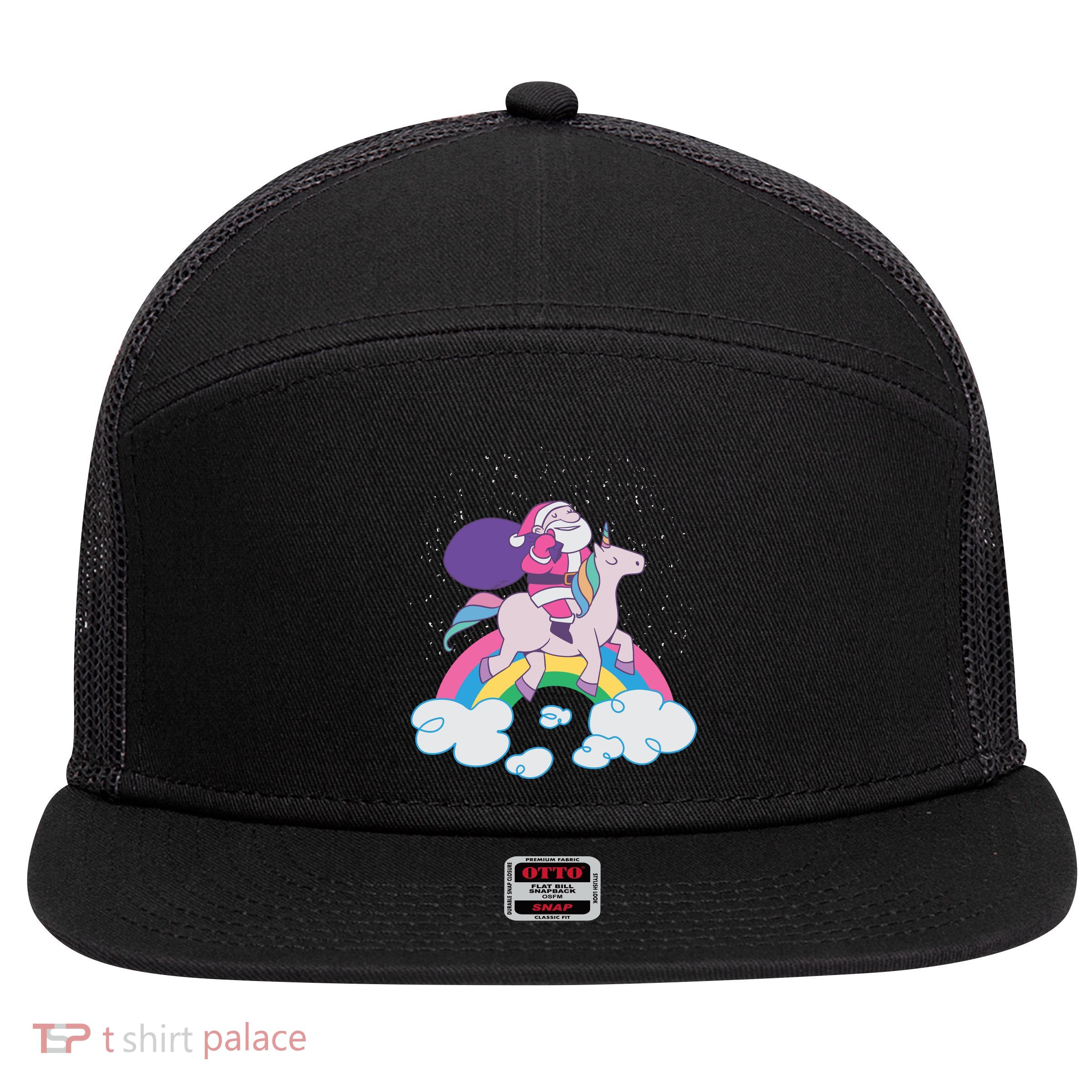 Santa Riding Unicorn 7 Panel Mesh Trucker Snapback Hat