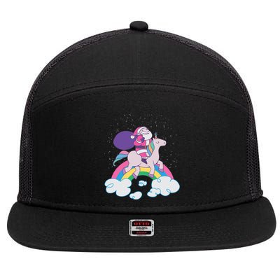 Santa Riding Unicorn 7 Panel Mesh Trucker Snapback Hat