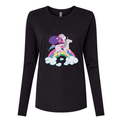 Santa Riding Unicorn Womens Cotton Relaxed Long Sleeve T-Shirt