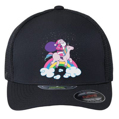 Santa Riding Unicorn Flexfit Unipanel Trucker Cap