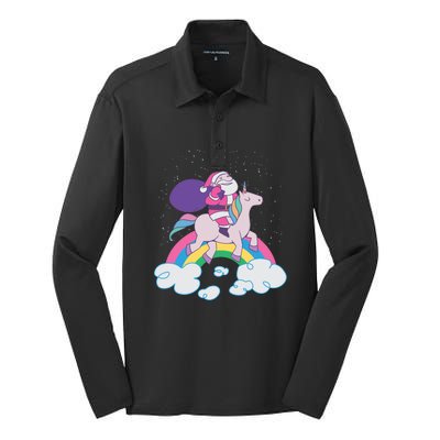 Santa Riding Unicorn Silk Touch Performance Long Sleeve Polo