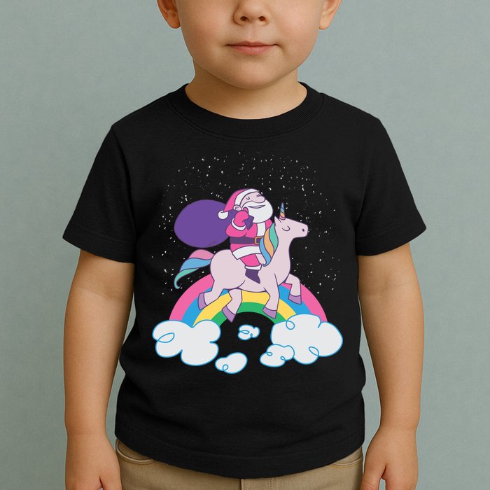 Santa Riding Unicorn Toddler T-Shirt