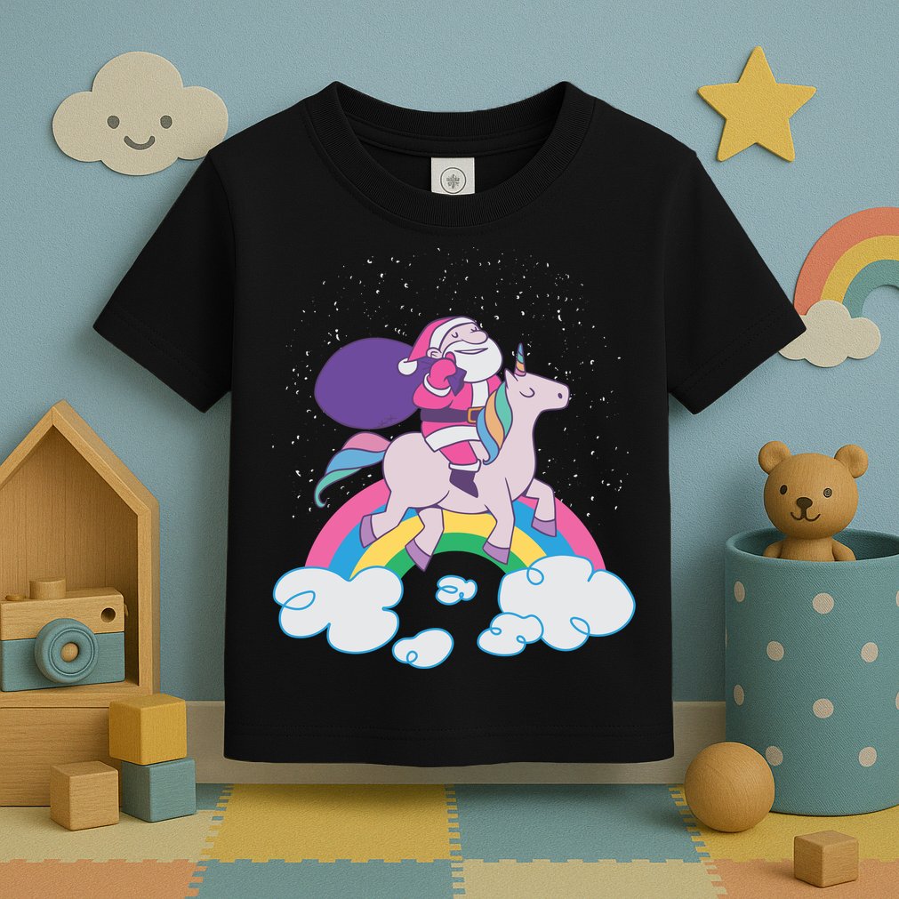 Santa Riding Unicorn Toddler T-Shirt
