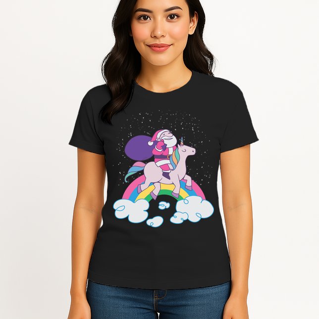Santa Riding Unicorn Womens T-Shirt