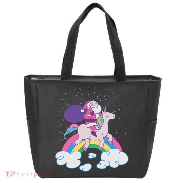 Santa Riding Unicorn Zip Tote Bag